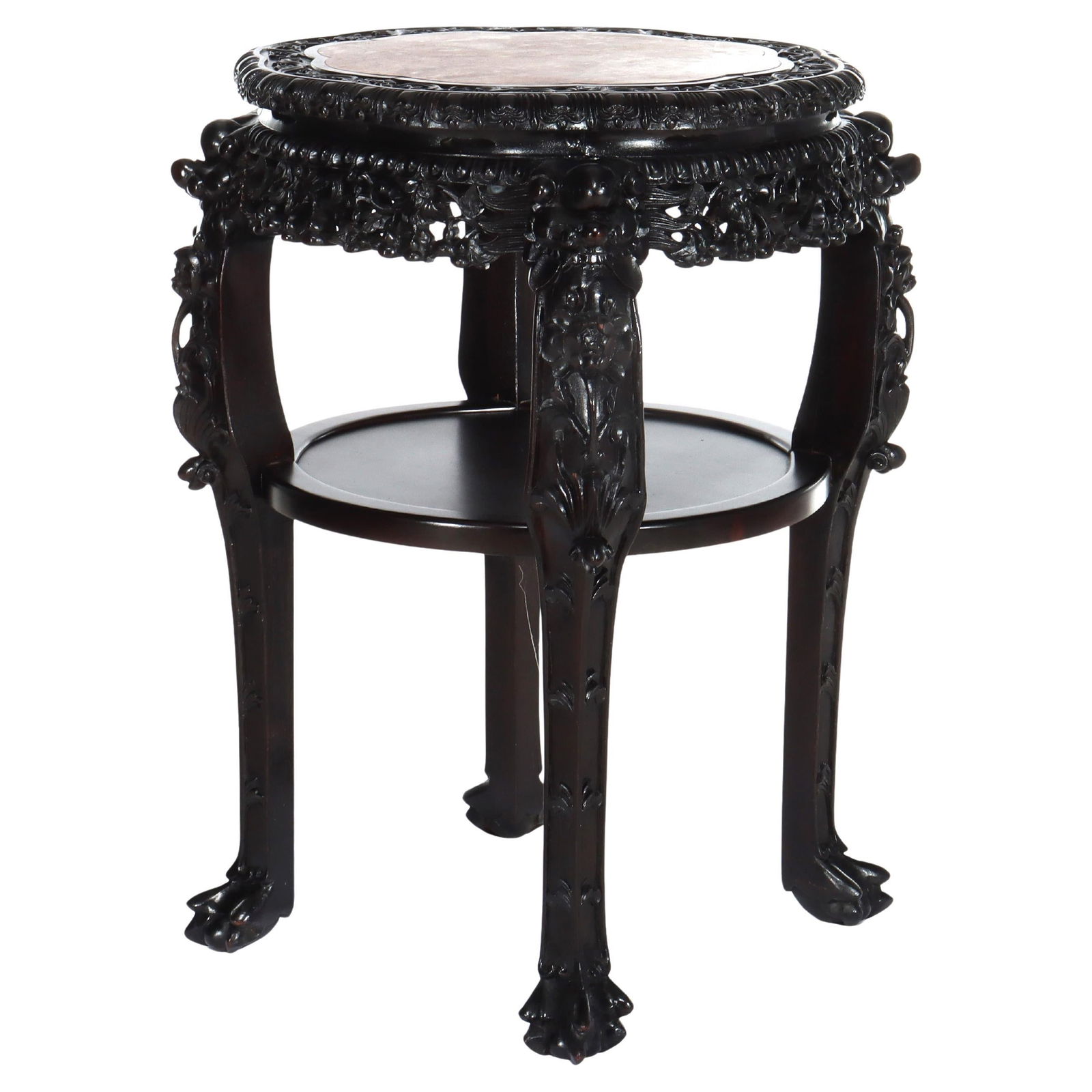 Rosewood Plant Stand with Floral Carvings and Rouge Marble Top Circa 1910 (1 of 11)