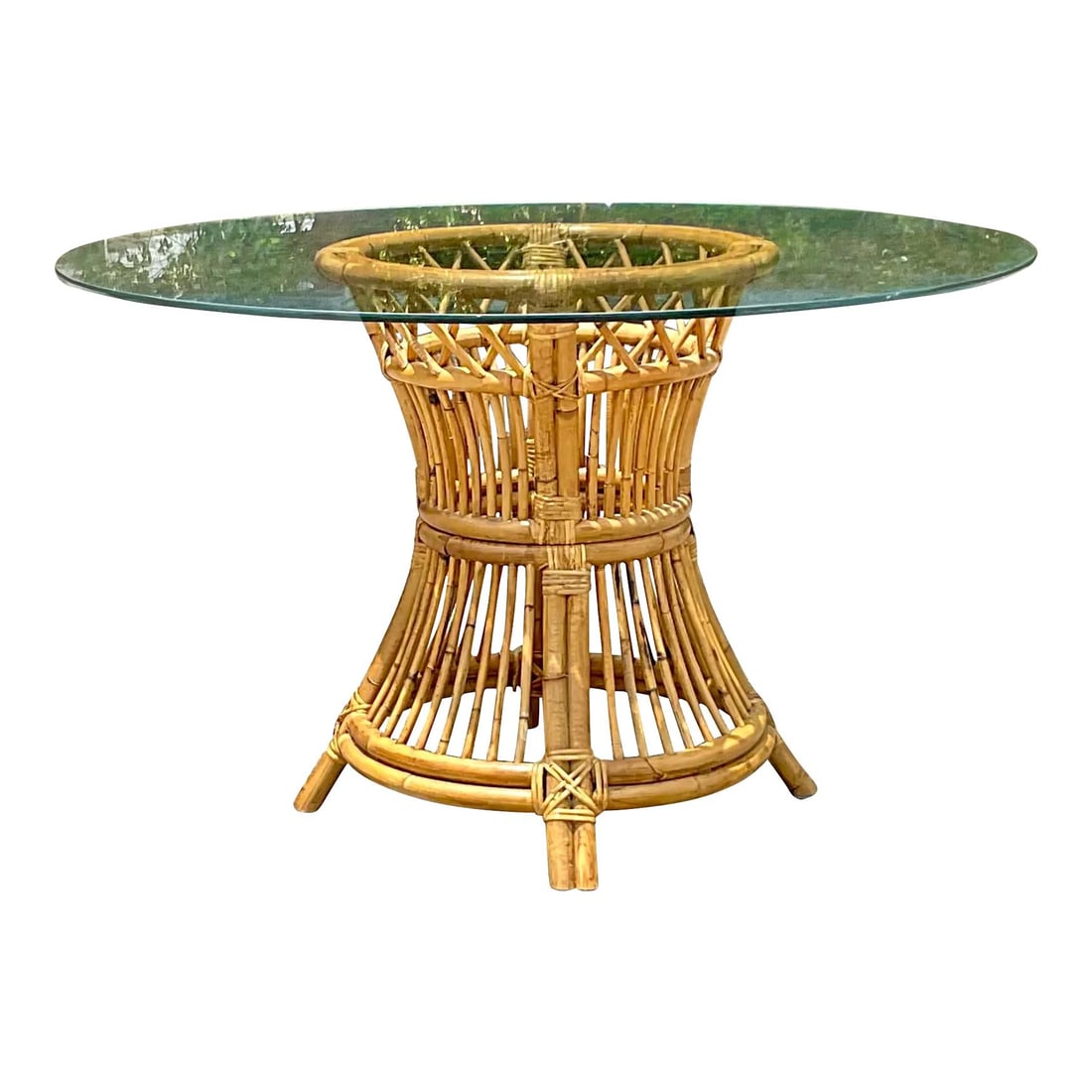 Vintage Coastal Trellis Rattan Dining Table Camel 48x48 American Style (1 of 7)