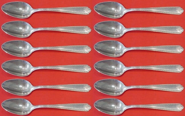 Westmorland Lady Hilton Sterling Silver Teaspoon Set of 12 pcs 6" Flatware: Westmorland Lady Hilton Sterling Silver Teaspoon Set of 12 pcs 6" Flatware This exquisite set of 12 teaspoons is crafted from sterling silver in the elegant Lady Hilton pattern by Westmorland. Each te
