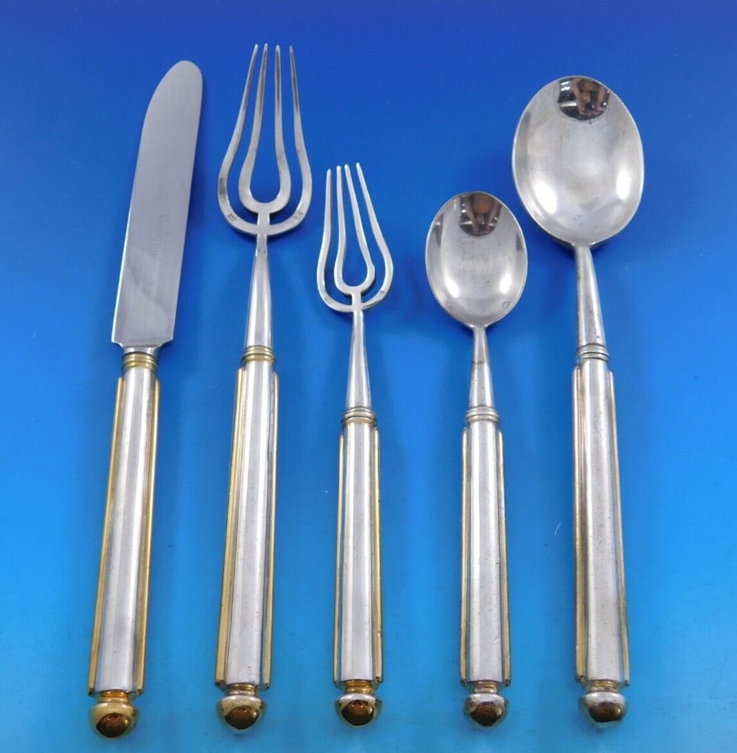 Vuillermet Aines Art Deco 40-Piece Silverplate Flatware Set with Gold Accents (1 of 9)