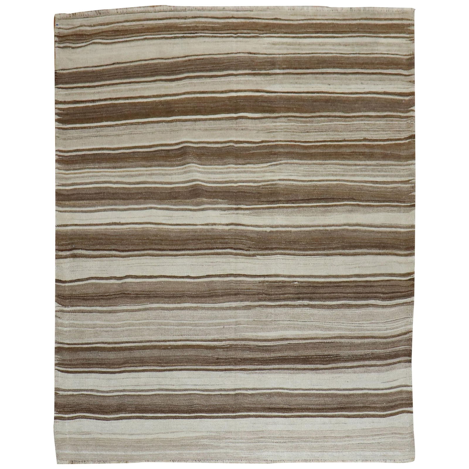 Turkish Wool Kilim Rug 60 x 70 Inch Mid-Century Modern Striped Design (1 of 9)