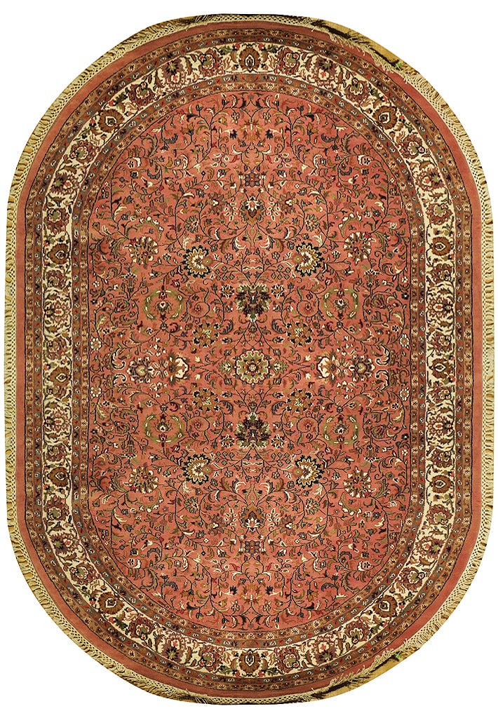 Handmade 7'11 x 10'7 Traditional Sarouk Rug with Bold Patterns: Handmade 7'11 x 10'7 Traditional Sarouk Rug with Bold Patterns Free continental US Shipping Enhance your living space with this stunning Red Traditional Oval Round Sarouk Rug, meticulously handmade to