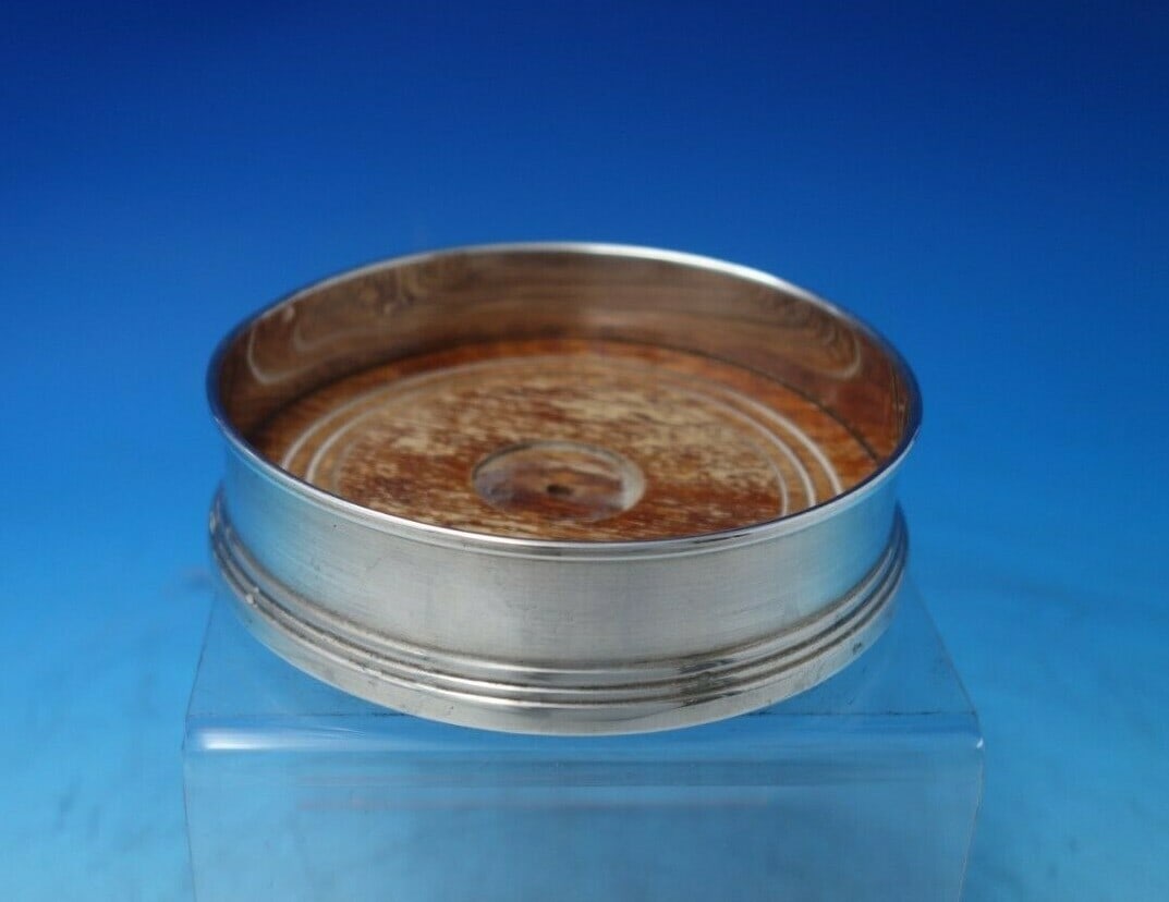 B & Co. English Sterling Silver Champagne Coaster with Wooden Base 4.5" (1 of 4)