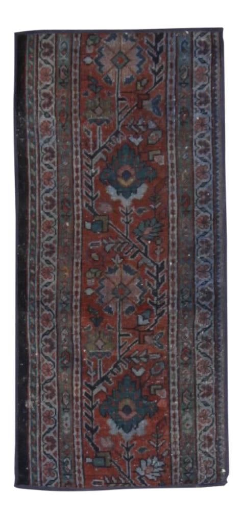 Vintage Heriz Red Handmade Wool Rug 1'9" x 8'3": Vintage Heriz Red Handmade Wool Rug 1'9" x 8'3" Enhance your living space with this exquisite Vintage Heriz Handmade Wool Rug, showcasing a vibrant red field adorned with multicolor accents in a capti