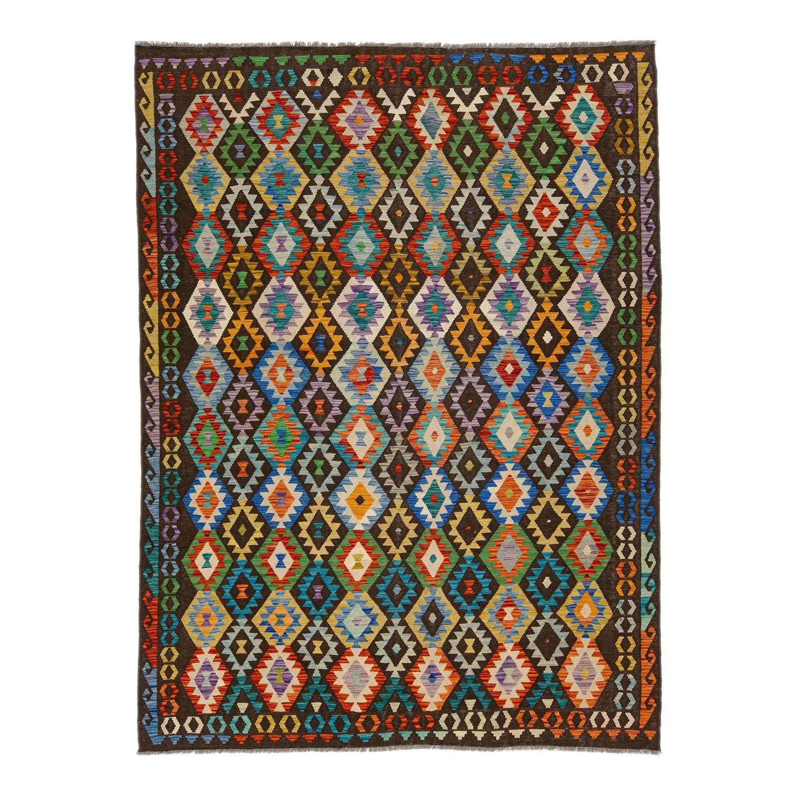 Vibrant Multicolor Kilim Wool Rug 8'6 x 11'5 Geometric Design (1 of 7)