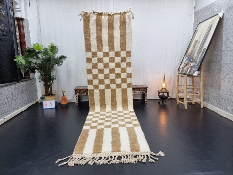Authentic Handmade Moroccan Berber Runner Rug 2 x 10 feet: Authentic Handmade Moroccan Berber Runner Rug 2 x 10 feet This stunning handmade Moroccan Berber runner rug features an authentic design in soft white and brown tones. It is handwoven by local Berber