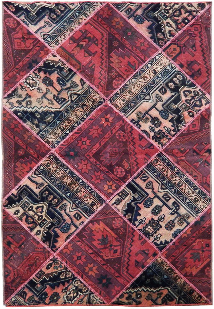 4.2 x 6.5 Red Antique Hand-knotted Persian Patchwork Area Rug (1 of 7)