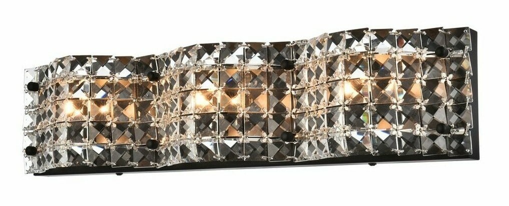 Tate Black Crystal 3-Light Wall Sconce 20.75 inch Modern Design: Tate Black Crystal 3-Light Wall Sconce 20.75 inch Modern Design Illuminate your space with this elegant black modern-style wall sconce featuring three lights and stunning crystal accents. Designed for