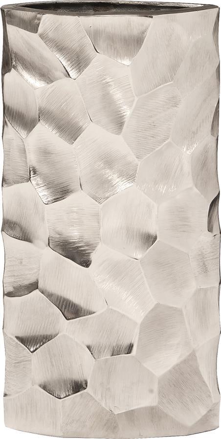 Howard Elliott 17.75 Oval Aluminum Vase Bright Silver Hammered Finish: Howard Elliott 17.75 Oval Aluminum Vase Bright Silver Hammered Finish Enhance your decor with this striking contemporary oval vase, showcasing a unique honeycomb design. Crafted from hammered aluminum