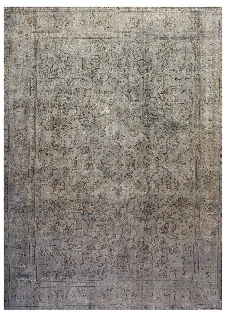 Vintage Hand-Knotted Overdyed Wool Rug 12'10 x 9'4 Gray Medallion: Vintage Hand-Knotted Overdyed Wool Rug 12'10 x 9'4 Gray Medallion Discover the charm of this mid 20th century vintage Overdye rug, expertly hand-knotted and featuring a stunning medallion floral desig