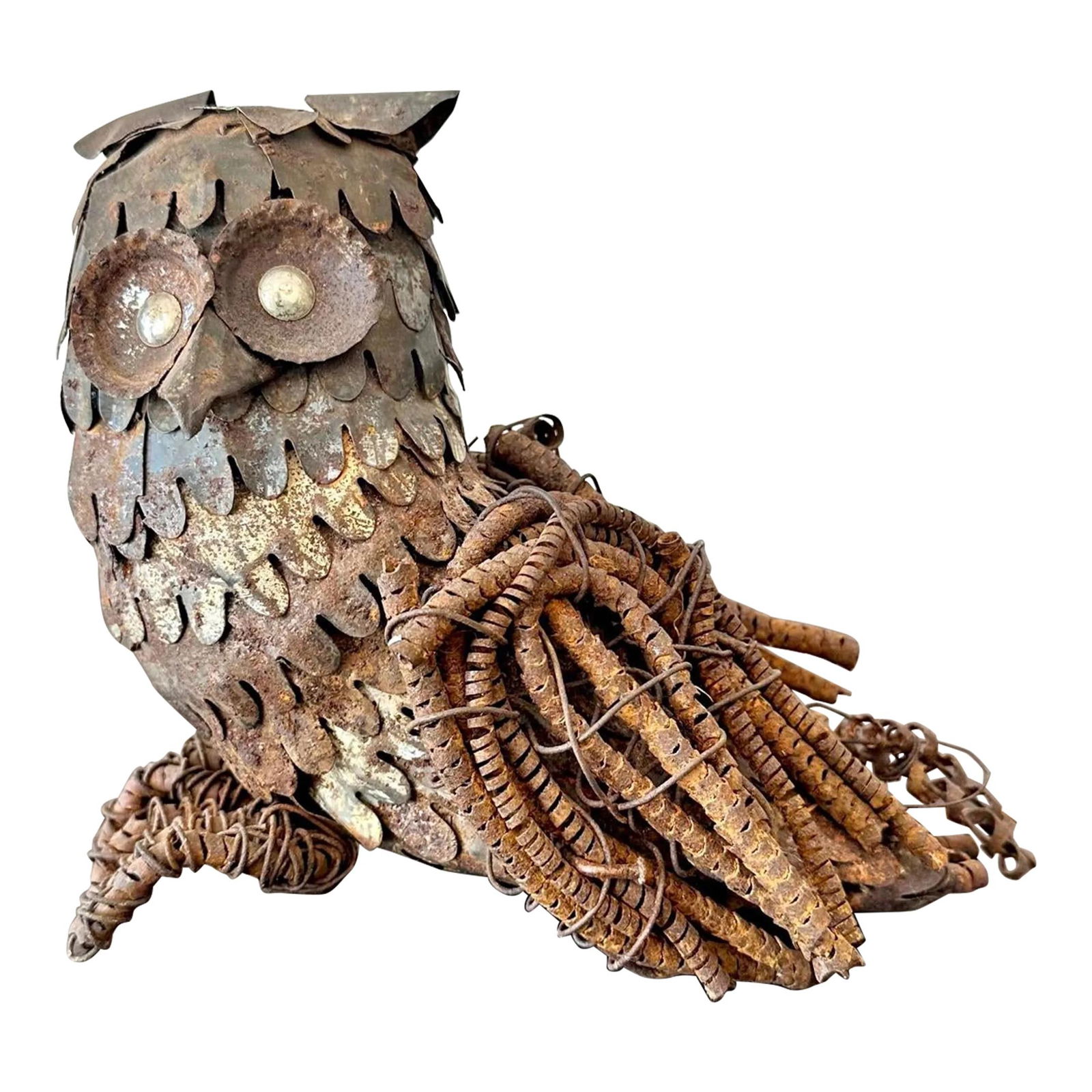 Vintage Boho Metal Owl Sculpture 7.25in Height Industrial Design (1 of 7)
