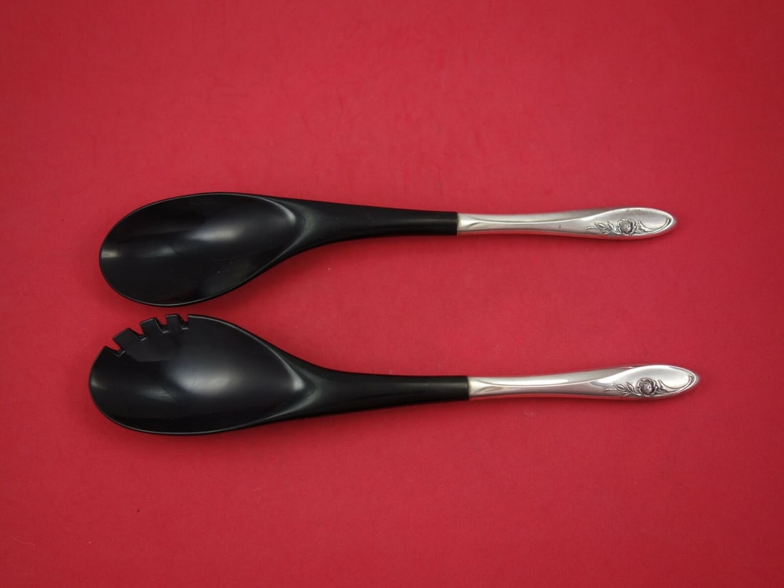 Towle Sculptured Rose Sterling Silver Salad Serving Set 2pc 12 1/4" (1 of 2)