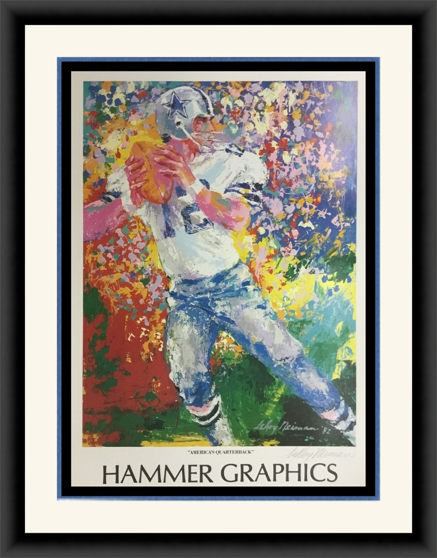 LeRoy Neiman Signed Roger Staubach Lithograph Custom Framed Dallas Cowboys Art (1 of 4)