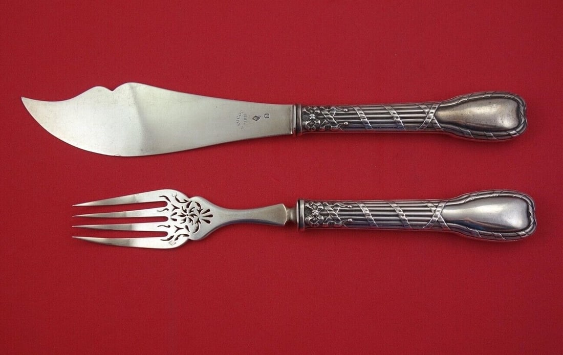 French Sterling Silver Fish Serving Set 2-pc by Andre Aucoc 950 Silver Knife 10" (1 of 2)
