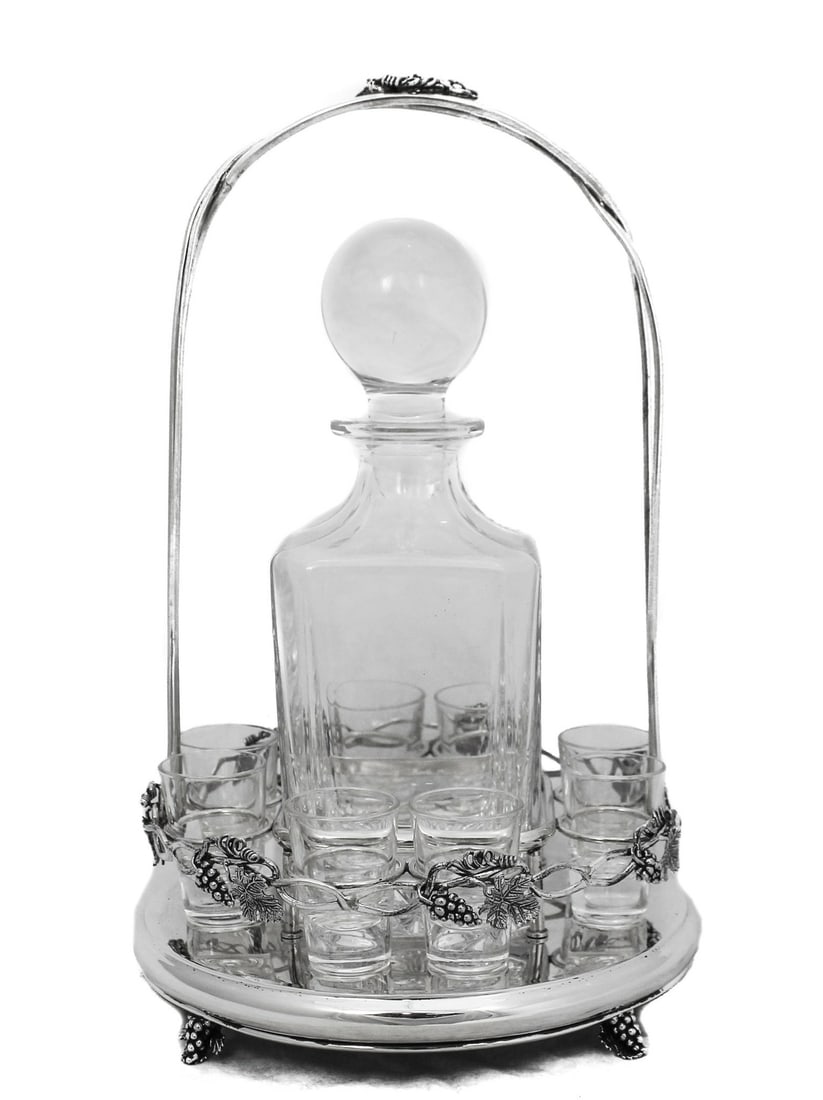 Elegant Italian 925 Sterling Silver Crystal Liquor Set with Tray (1 of 6)