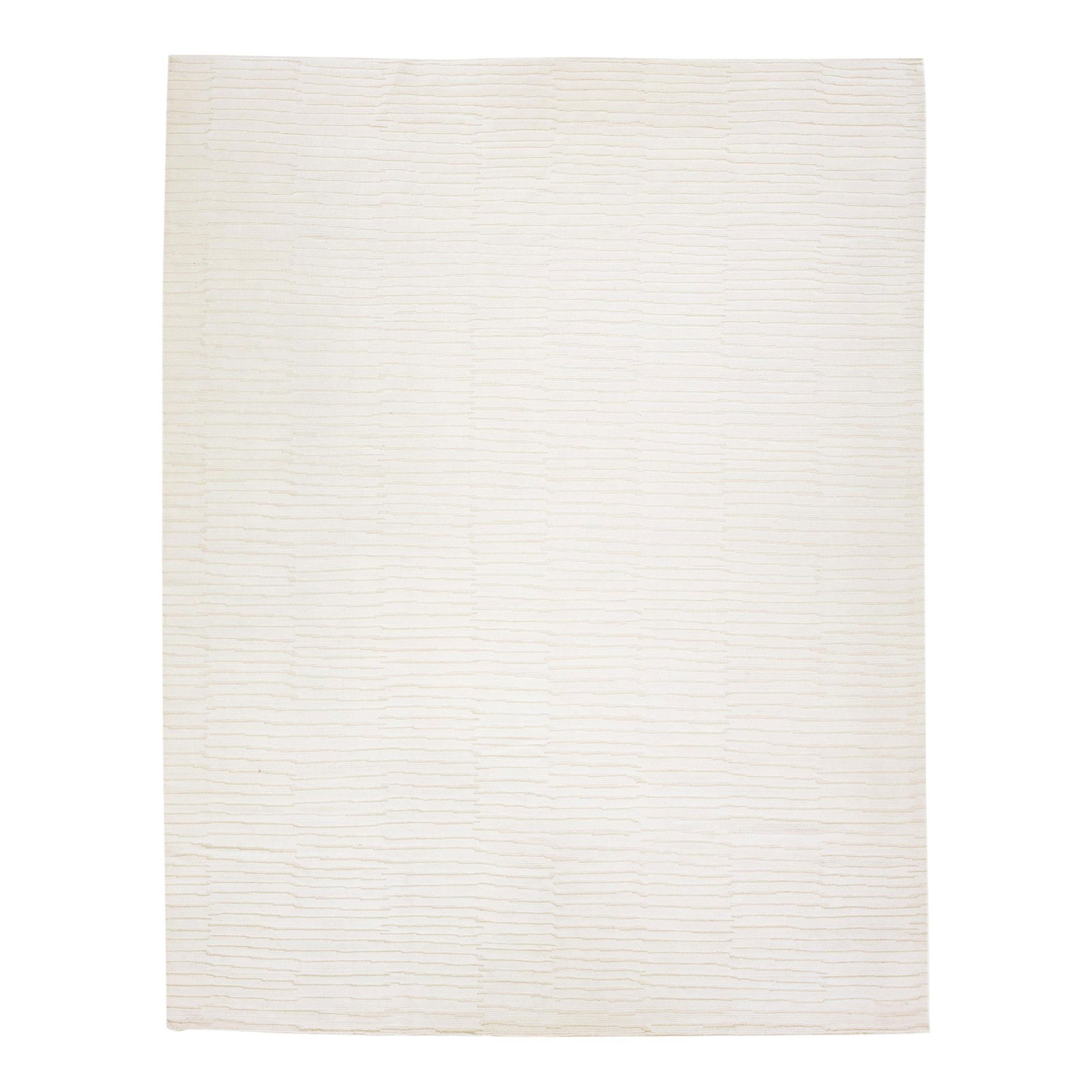 Handmade Modern Moroccan Wool Rug Beige Striped Design 12' x 15'3: Handmade Modern Moroccan Wool Rug Beige Striped Design 12' x 15'3 Enhance your living space with this stunning modern Moroccan style hand-knotted wool rug. Featuring a luxurious beige field adorned wi