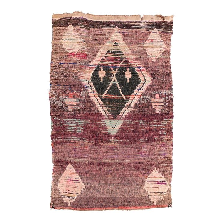 Vintage American Handmade Purple Wool Rug with Geometric Design: Vintage American Handmade Purple Wool Rug with Geometric Design This stunning vintage American handmade wool rug features a vibrant purple field adorned with intricate geometric designs in brown, gree