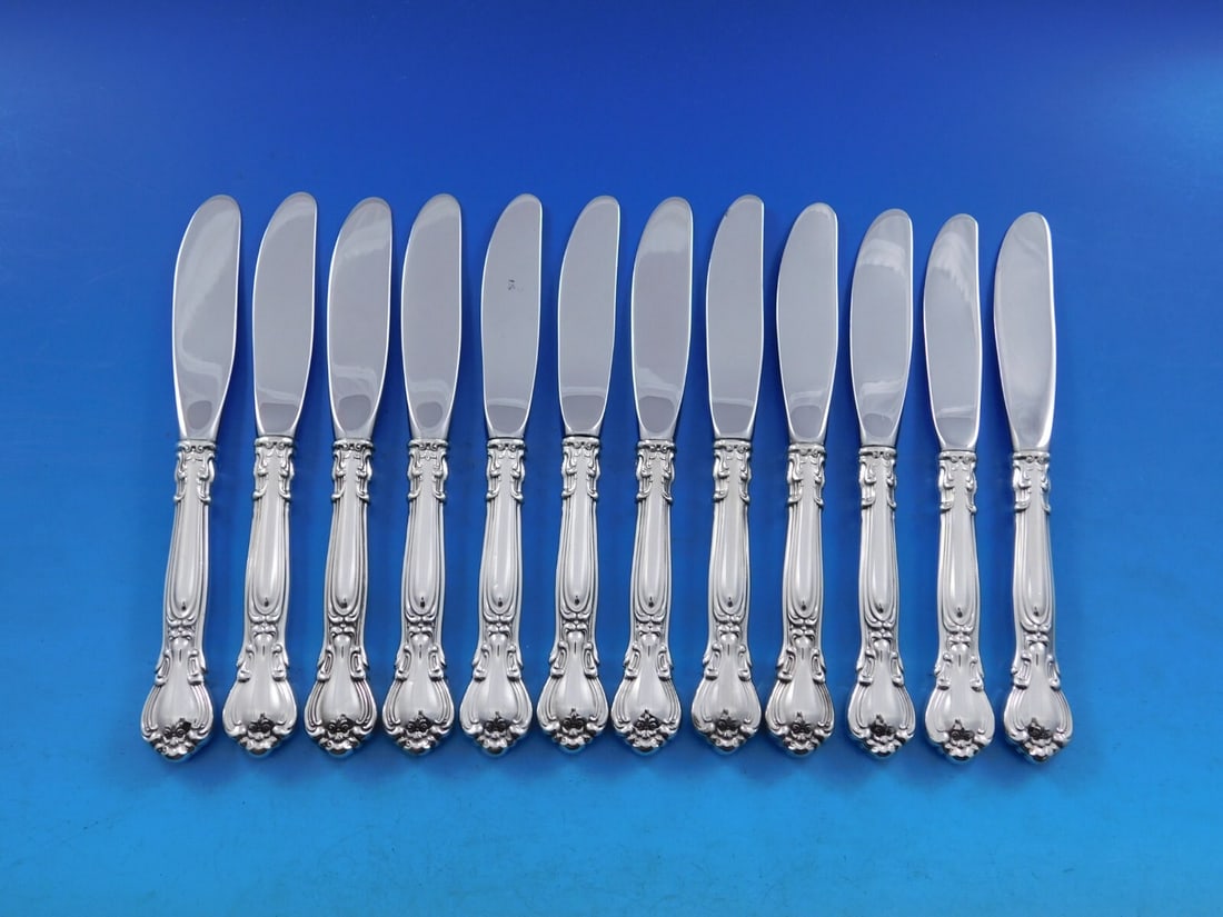 Gorham Chantilly Sterling Silver Butter Spreader Set 12pcs 6.25in: Gorham Chantilly Sterling Silver Butter Spreader Set 12pcs 6.25in Enhance your dining experience with this exquisite set of 12 butter spreaders from the Chantilly pattern by Gorham. Crafted from high-