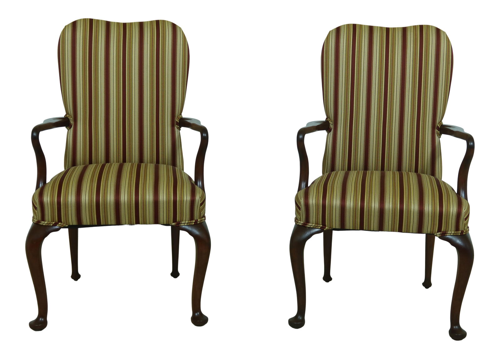 Elegant Pair of Queen Anne Solid Mahogany Armchairs (1 of 10)