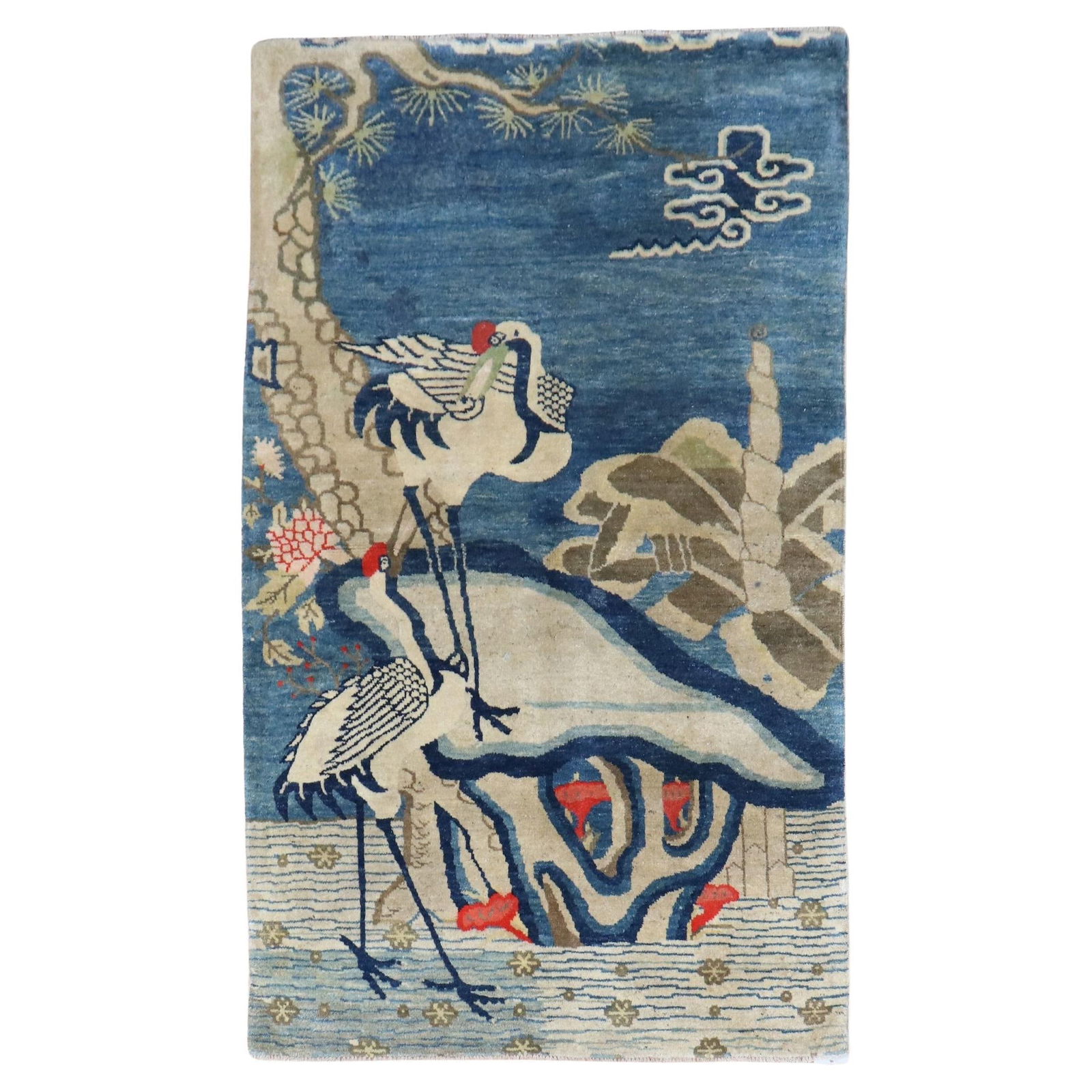 Zabihi Collection Khotan Flamingo Tibetan Rug 36 x 61 in: Zabihi Collection Khotan Flamingo Tibetan Rug 36 x 61 in Discover the exquisite Zabihi Collection Flamingo Tibetan Rug, a stunning piece that adds elegance and charm to any space. This early 20th-cent