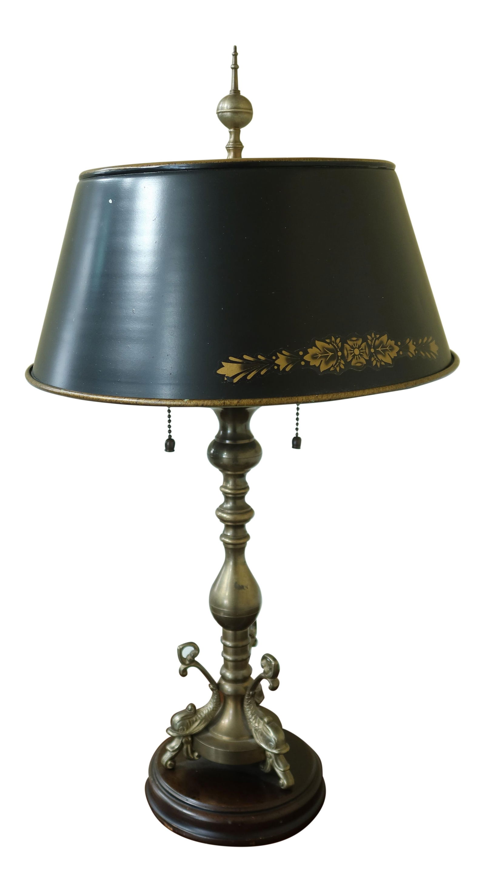Vintage Brass Dolphin Design Table Lamp with Black Tole Shade (1 of 10)