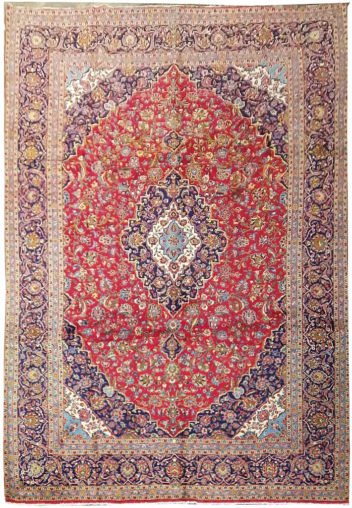 Authentic Persian Kashan Quality Rug 9.7 x 15.0 Red Blue Hand-Knotted Wool (1 of 13)