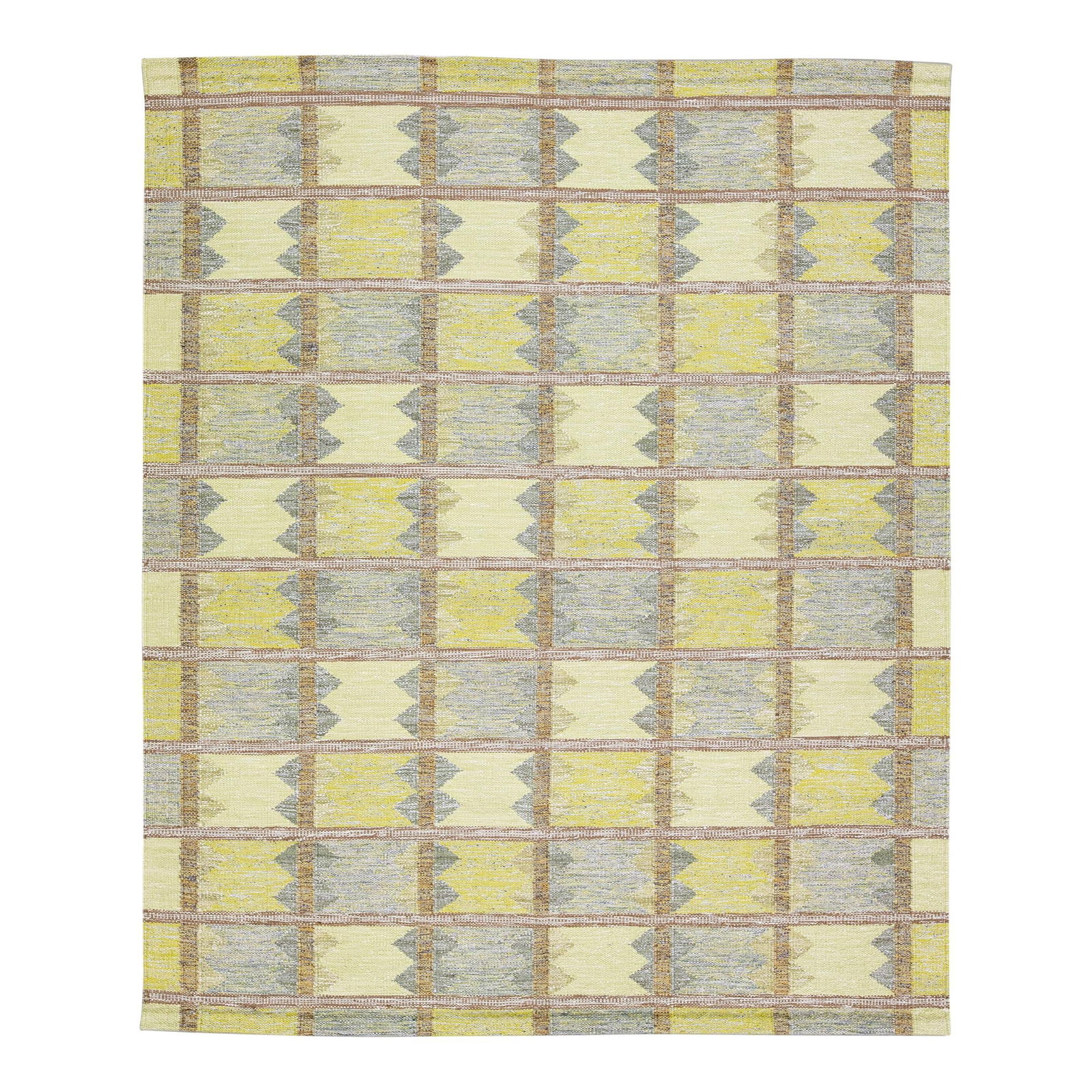 Handmade Scandinavian Geometric Wool Rug Yellow Gray 8'1 x 9'11: Handmade Scandinavian Geometric Wool Rug Yellow Gray 8'1 x 9'11 Add a touch of modern elegance to your space with this stunning Scandinavian style wool rug. Featuring a vibrant yellow and gray field,