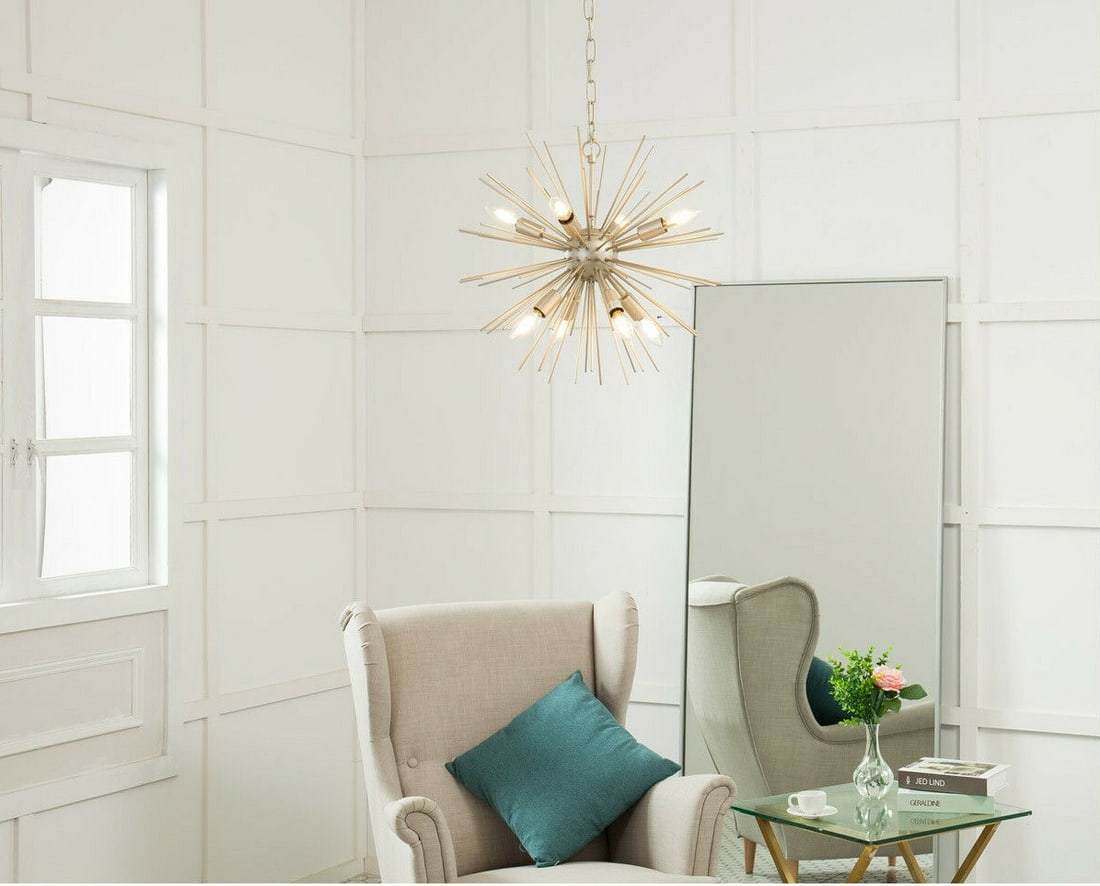 Timber 8-Light Champagne Pendant Chandelier 20-Inch Modern Design: Timber 8-Light Champagne Pendant Chandelier 20-Inch Modern Design Illuminate your space with this stunning Champagne Color Sputnik Chandelier, featuring a modern design that adds a touch of elegance t