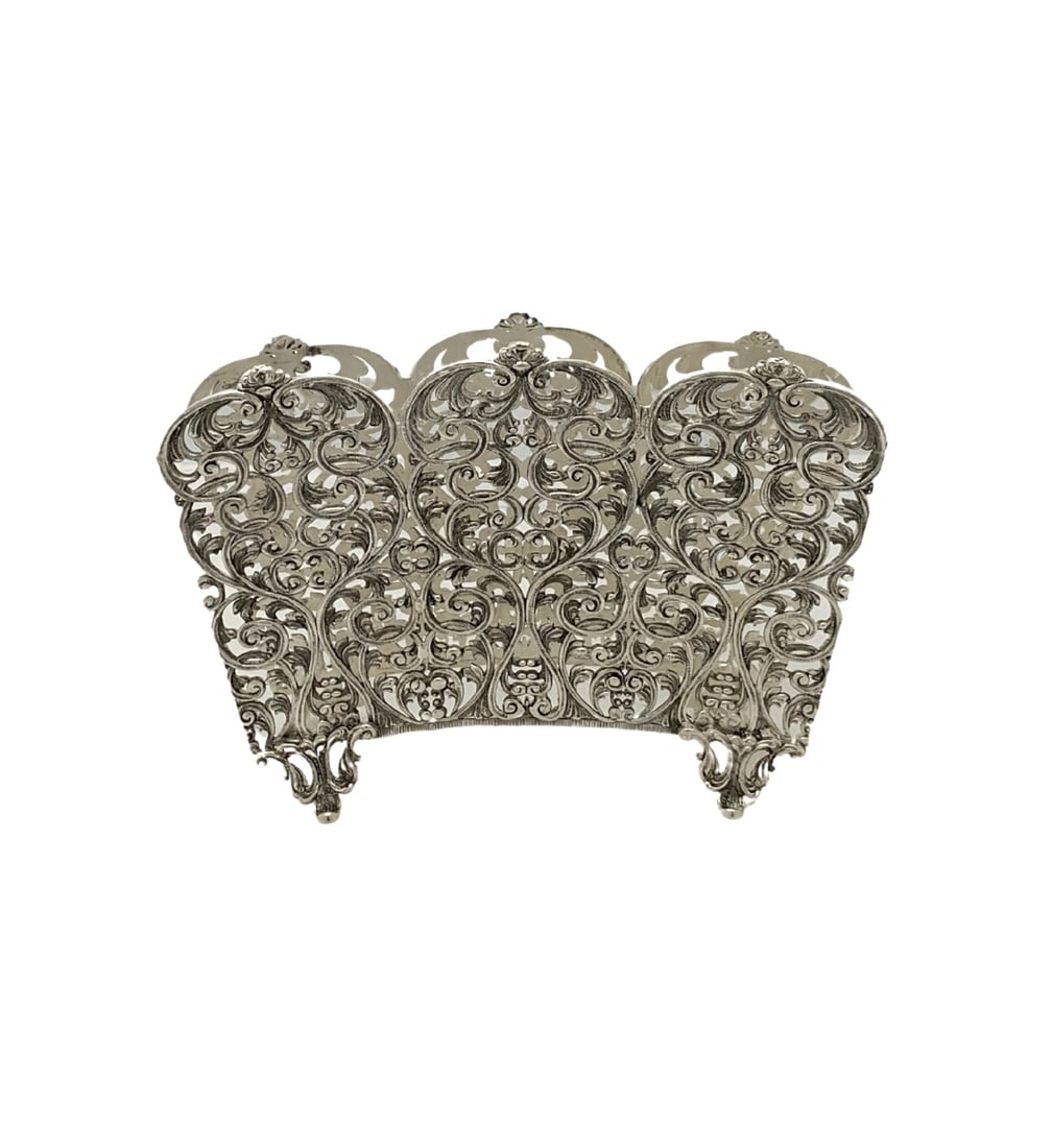 Handmade 925 Sterling Silver Floral Leaf Napkin Holder 4.25 x 6.25 Inches (1 of 3)