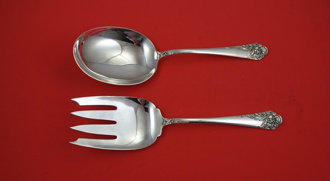 Amston Ecstasy Sterling Silver Salad Serving Set 9 Inch Flat Handle (1 of 2)