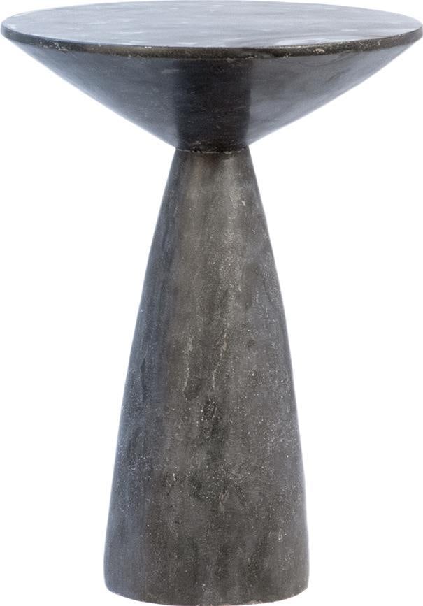 Kenley Round Pedestal Side Table in Washed Black Stone: Kenley Round Pedestal Side Table in Washed Black Stone Introducing the Elegant Kenley Round Pedestal Side Table, a stunning addition to your living space. With its transitional style, this table featu