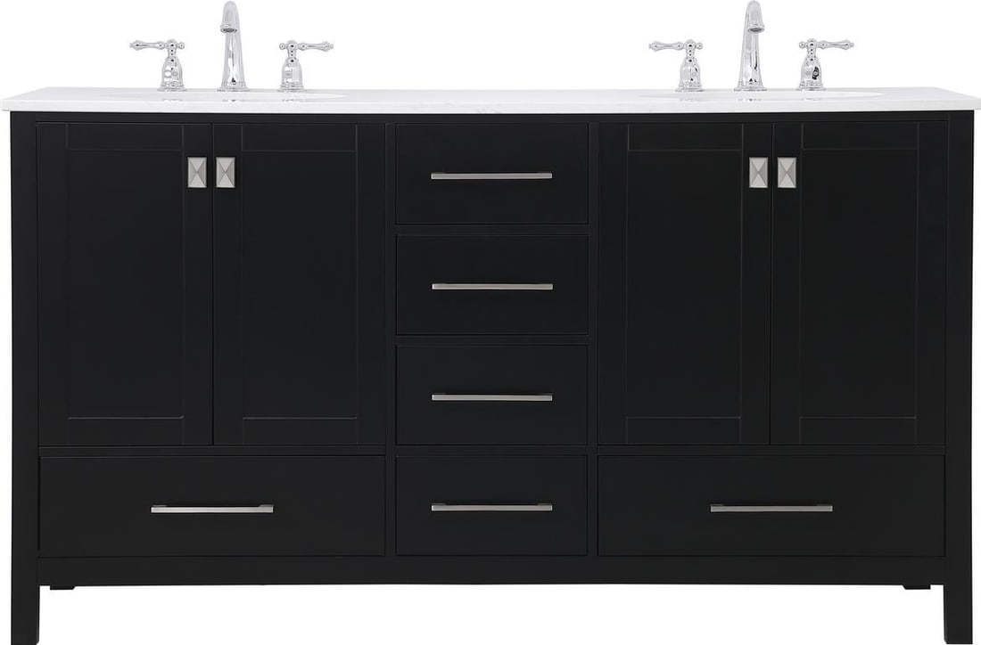 Elegant Lighting Antique Style Black Double Vanity with Stone Top: Elegant Lighting Antique Style Black Double Vanity with Stone Top This exquisite Antique Style Black Double Vanity Sink features a stunning stone top, combining elegance with functionality. Crafted in