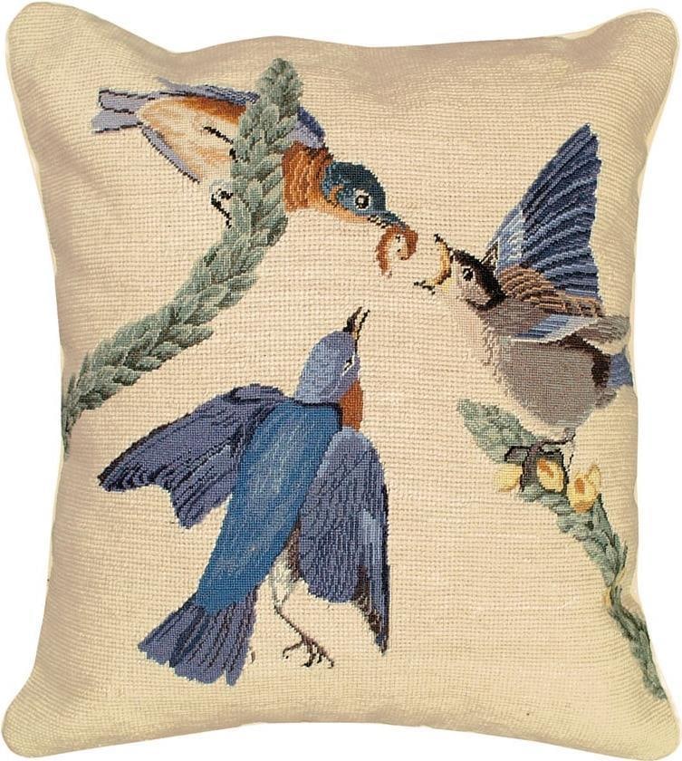 Audubon Inspired 18x18 Wool Pillow with Eastern Bluebirds Design: Audubon Inspired 18x18 Wool Pillow with Eastern Bluebirds Design Enhance your living space with this Timeless Wool Pillow, inspired by the beauty of the Audubon collection. Crafted in an antique or vi