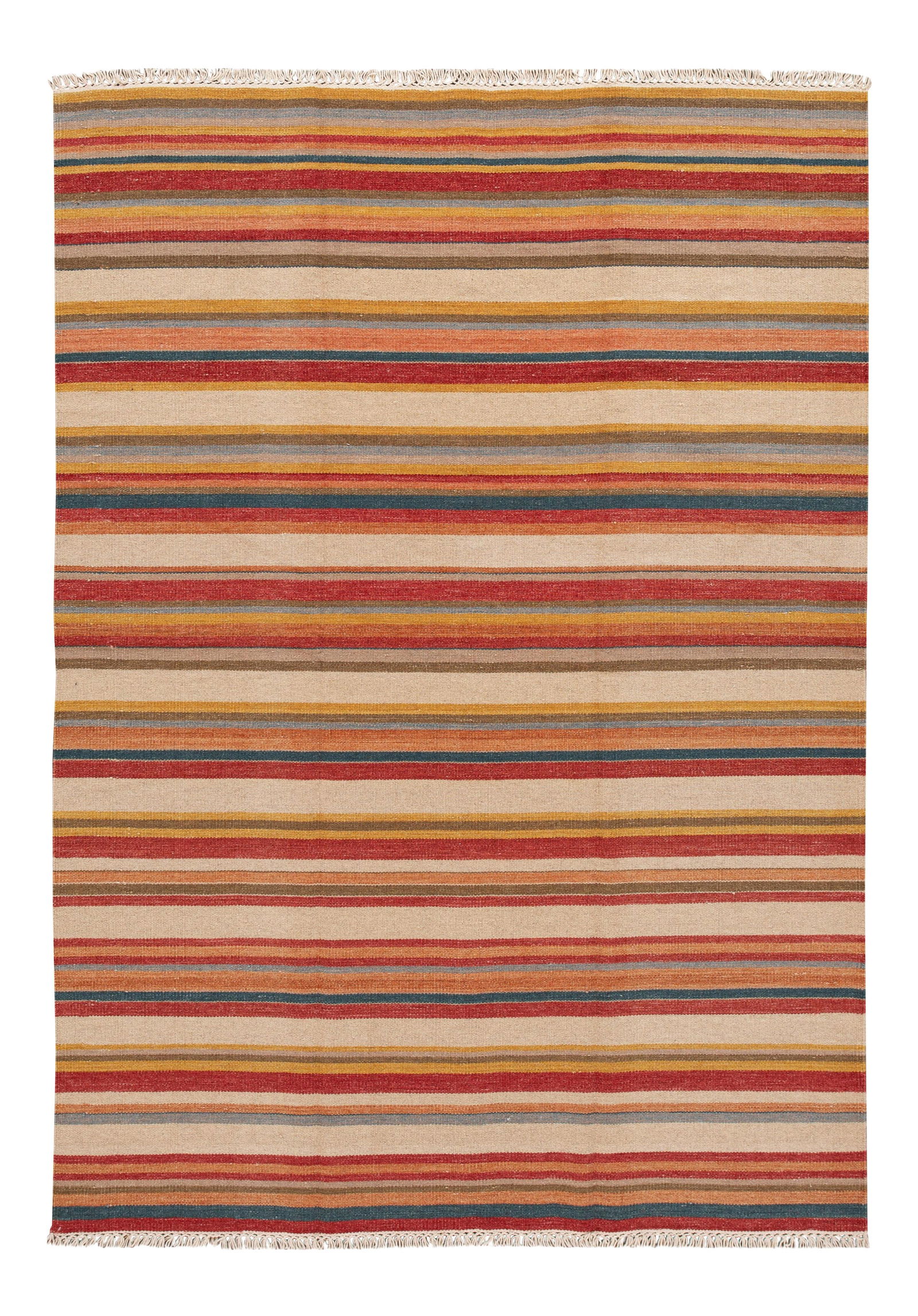 Hand-Woven Modern Kilim Rug Tan Geometric 6'6 X 9'4 Wool (1 of 10)