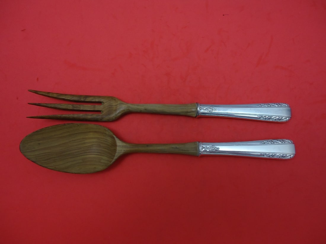 International Sterling Silver Courtship Salad Serving Set 10" 2pc with Wood Handles (1 of 1)