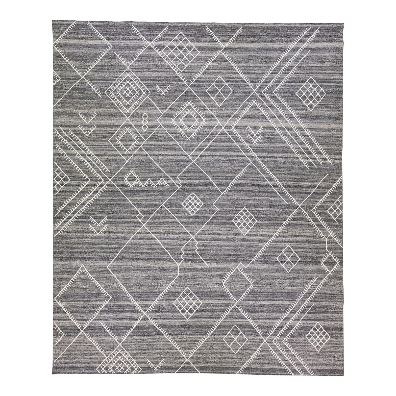 Nantucket Gray Kilim Wool Rug 12'6 x 15'2 Coastal Design: Nantucket Gray Kilim Wool Rug 12'6 x 15'2 Coastal Design Elevate your space with this stunning Contemporary Gray Flatweave Kilim Wool Rug, featuring a chic coastal design. Handcrafted from high-qualit