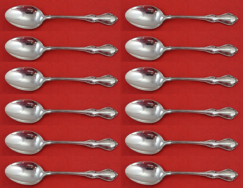 Reed and Barton Hampton Court Sterling Silver Soup Spoon Set of 12: Reed and Barton Hampton Court Sterling Silver Soup Spoon Set of 12 Enhance your dining experience with this exquisite set of 12 place soup spoons from the renowned Hampton Court pattern by Reed and Ba
