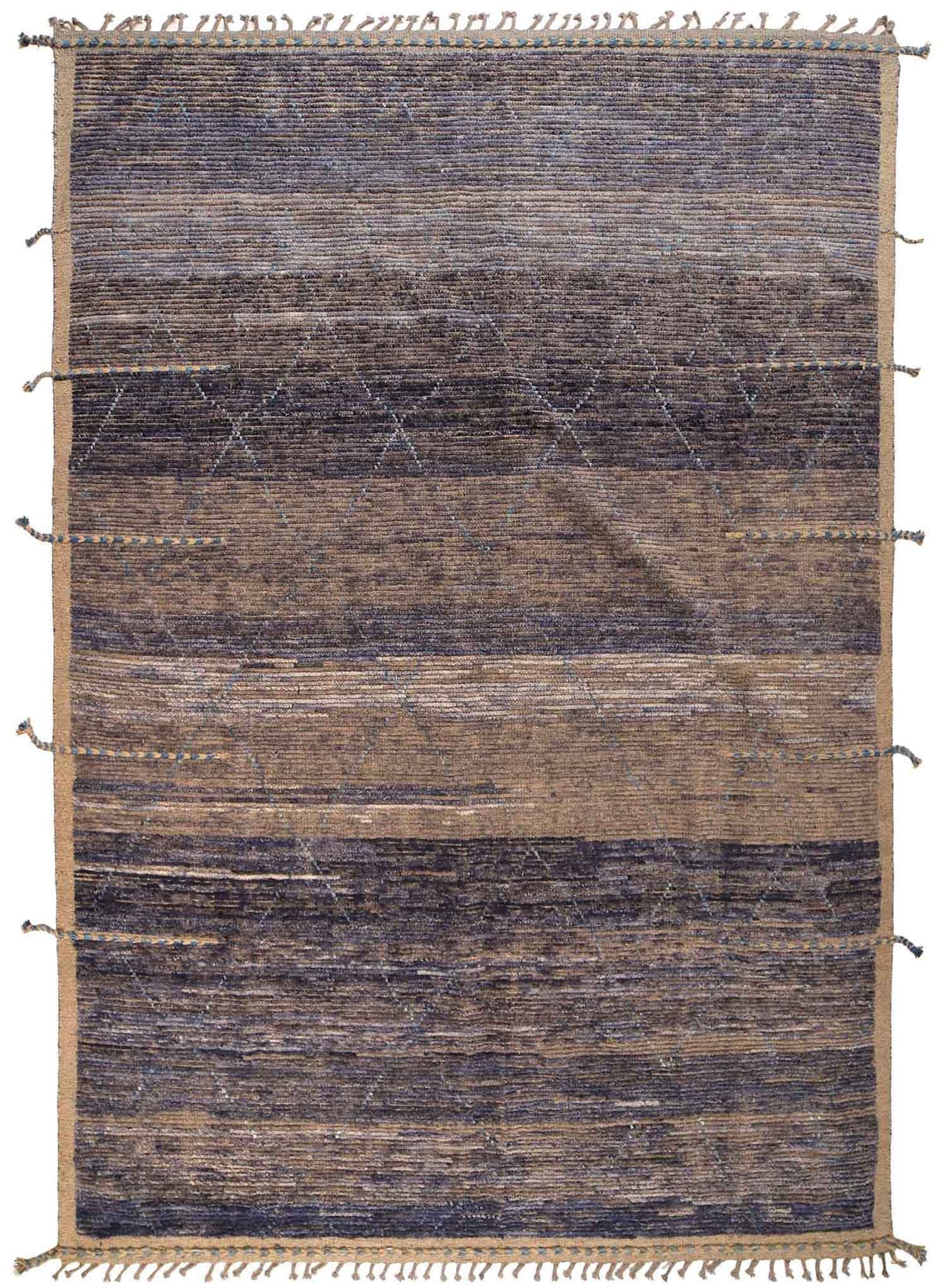 8.1 x 12.0 Handmade Moroccan Wool Rug Blue Brown Banding (1 of 9)