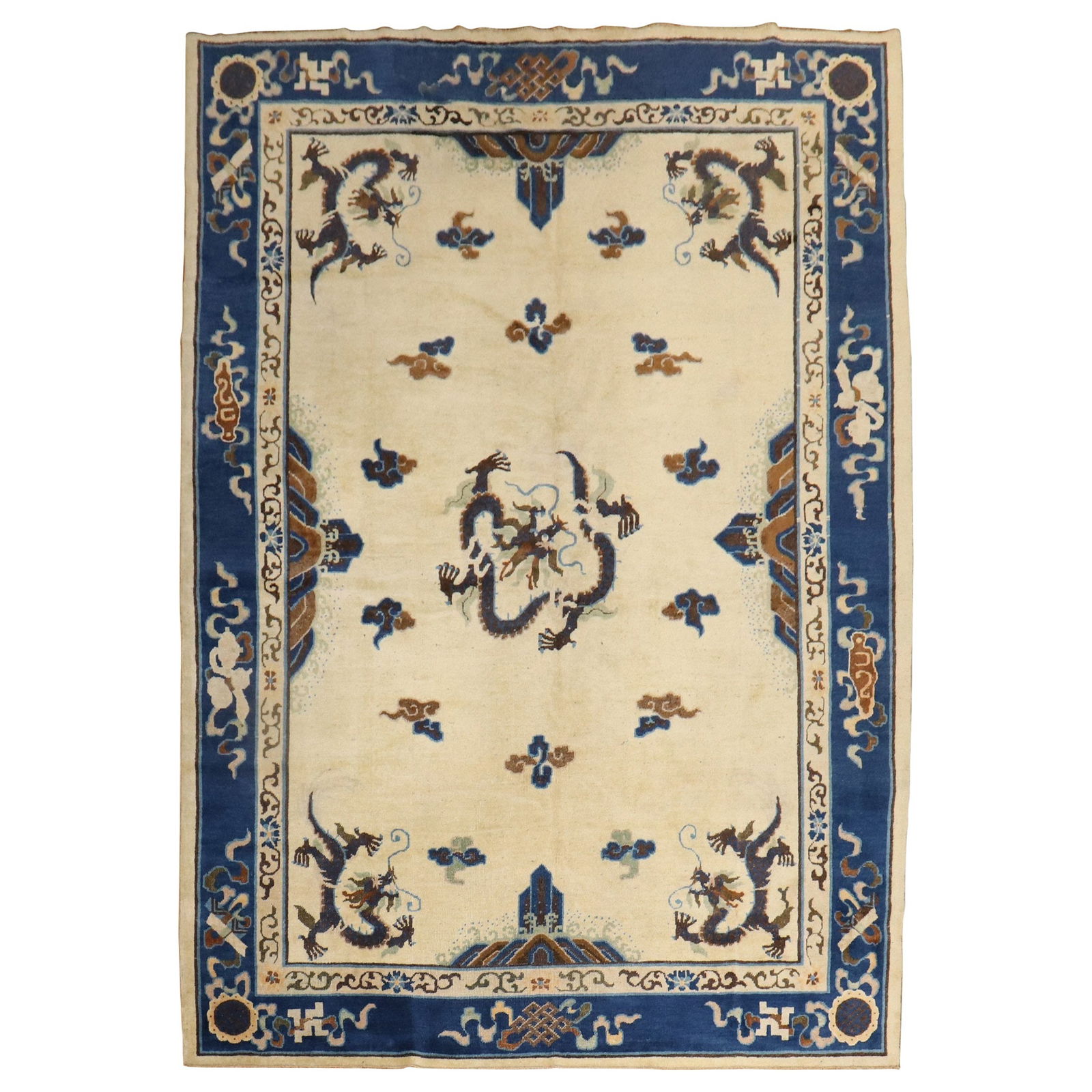 Zabihi Collection Hand-Woven Ivory Chinese Dragon Rug 87 x 115 in (1 of 12)