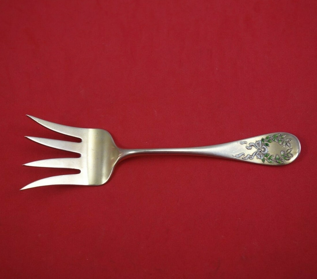 Shiebler Napoleon Sterling Silver Beef Fork with Light Vermeil 5 7/8": Shiebler Napoleon Sterling Silver Beef Fork with Light Vermeil 5 7/8" This exquisite beef fork from the Napoleon pattern by Shiebler showcases fine craftsmanship from the 1850-1899 era. Made of sterli