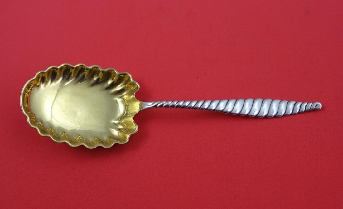 Whiting Oval Twist Sterling Silver Berry Spoon Gold Wash 7 3/4" (1 of 2)