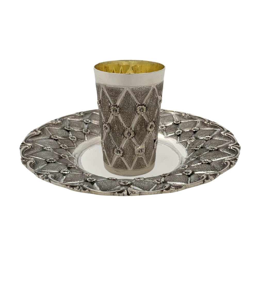 Handmade 925 Sterling Silver Floral Cup and Tray Set (1 of 4)