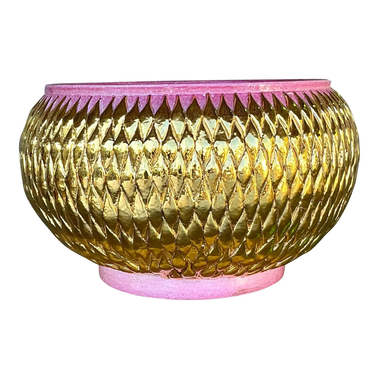 Vintage Bergdorf Goodman Italian Ceramic Centerpiece Bowl Gold Pink Glaze (1 of 8)