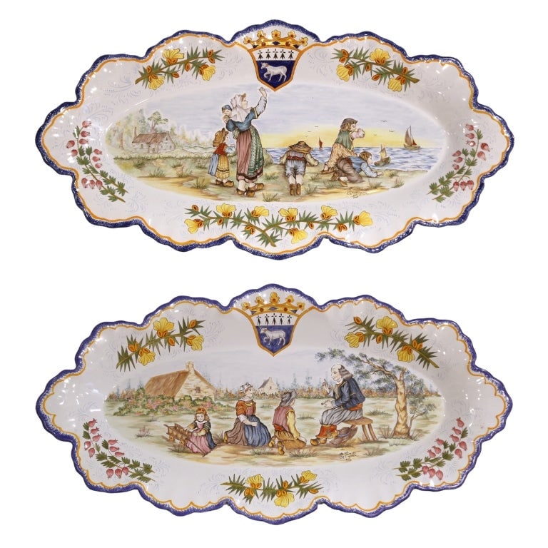 Set of 2 Henriot Quimper Faience Wall Platters with Breton Figures (1 of 16)