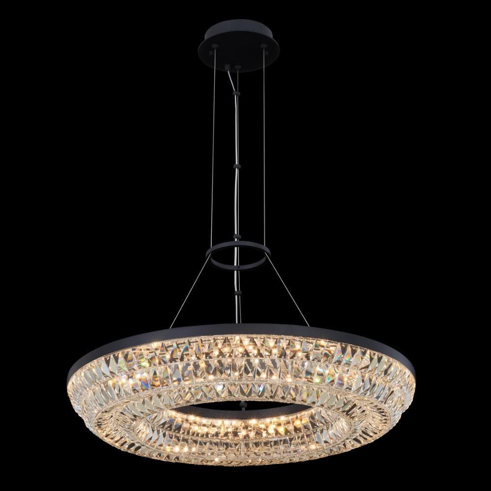 Kalco Zaga 26 Inch Dimmable LED Ring Pendant Matte Black Crystal Accents: Kalco Zaga 26 Inch Dimmable LED Ring Pendant Matte Black Crystal Accents Illuminate your space with the stunning Zaga 26" Pendant featuring sparkling crystal accents. This elegant ring pendant light s
