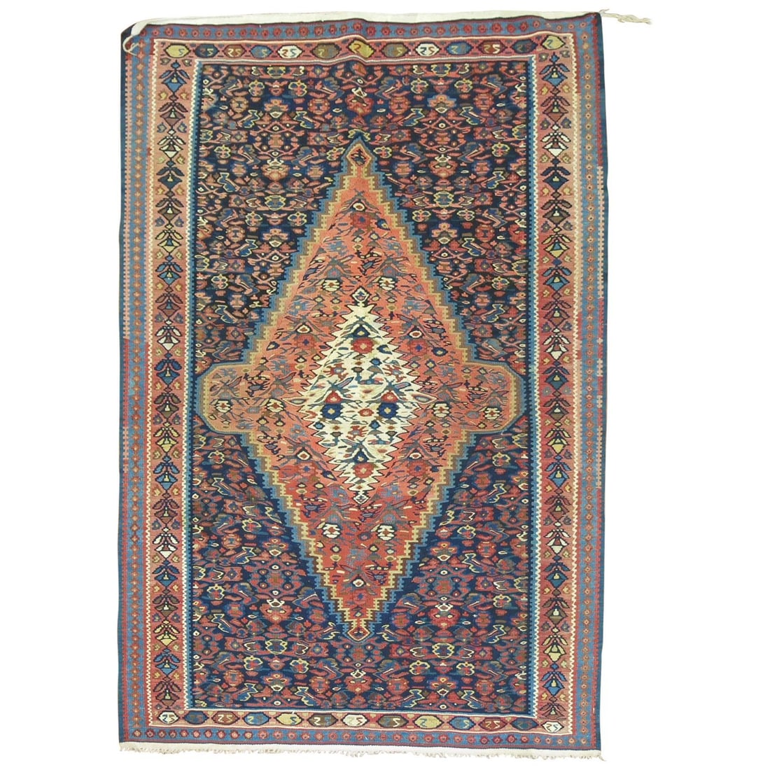 Antique Persian Senneh Kilim Rug Hand-Woven Wool Tribal 20th Century: Antique Persian Senneh Kilim Rug Hand-Woven Wool Tribal 20th Century This exquisite Antique Persian Senneh Kilim Flat-Weave Rug showcases the rich heritage of Iranian craftsmanship. Hand-woven from hi