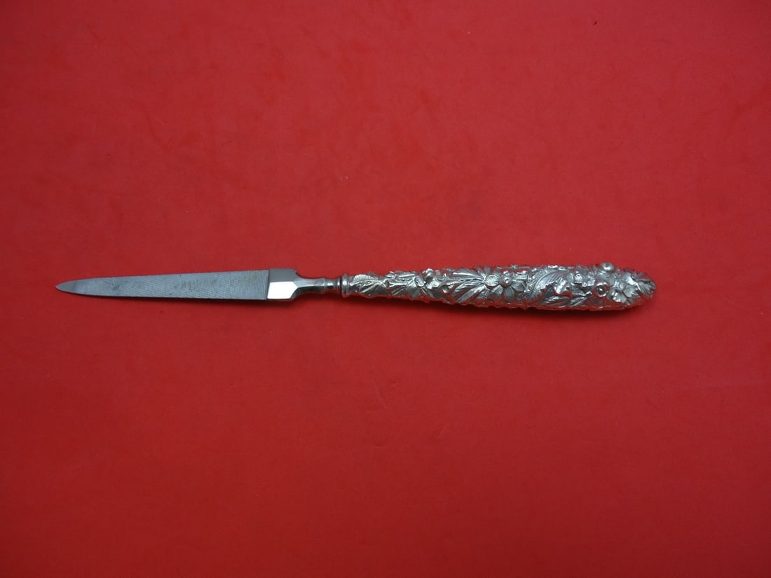 Sterling Silver Nail File Repousse Design Unmarked 7 3/4" (1 of 1)