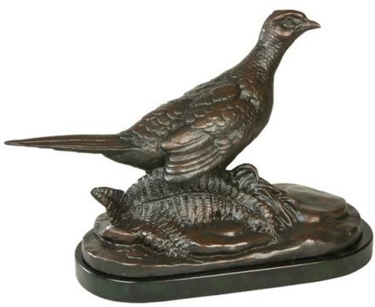 Hand-Cast Lodge Style Chocolate Hen Pheasant Sculpture 10 x 15 (1 of 1)
