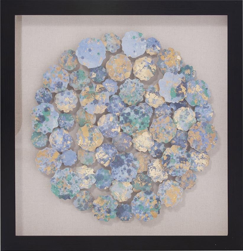 Howard Elliott Abstract Chrysanthemum Shadowbox Art in Blue Wood Frame (1 of 4)