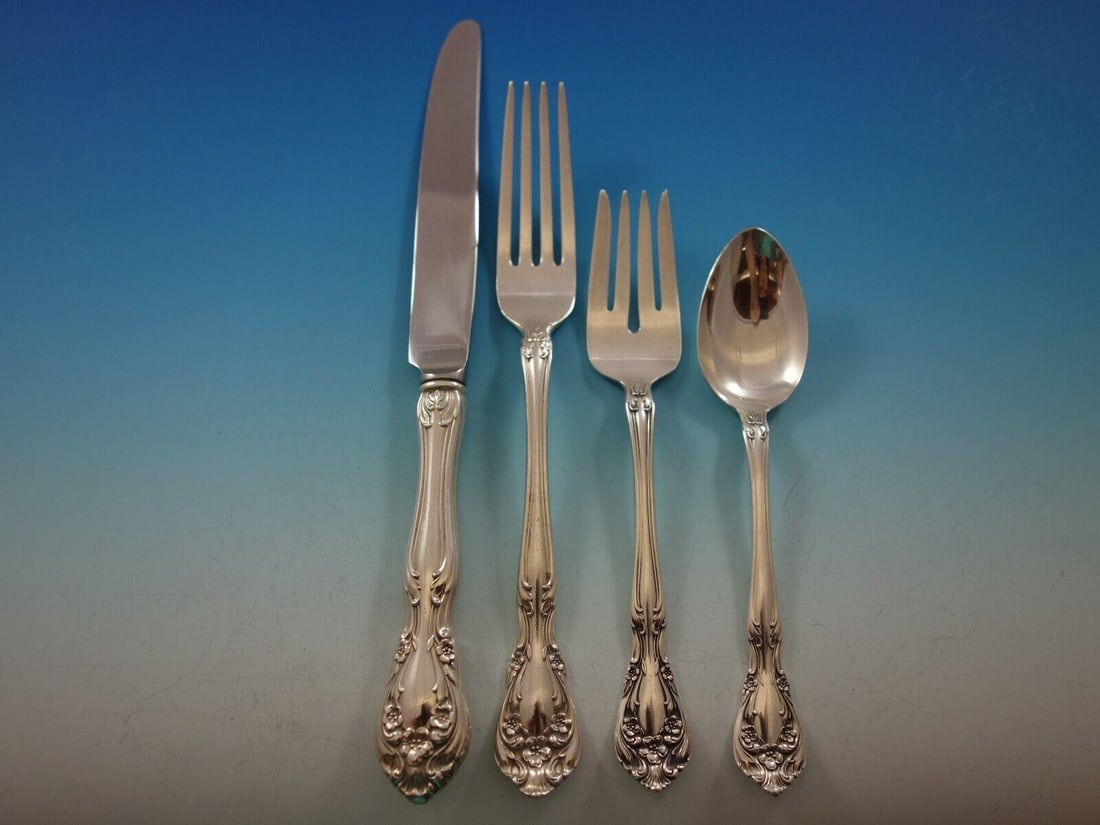 Alvin Chateau Rose Sterling Silver 4-Piece Dinner Place Setting: Alvin Chateau Rose Sterling Silver 4-Piece Dinner Place Setting Enhance your dining experience with the exquisite Chateau Rose 4-Piece Dinner Size Place Setting by Alvin. This elegant sterling silver